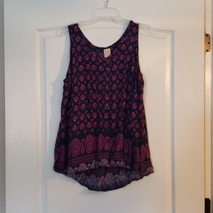 Navy and purple print blouse